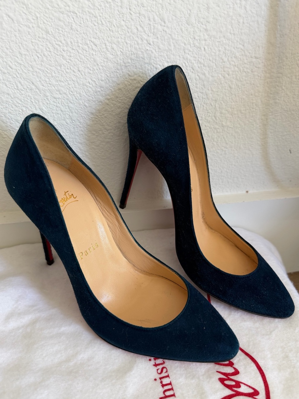 Christian Louboutin Navy Suede Pointed-Toe Stiletto Pumps
